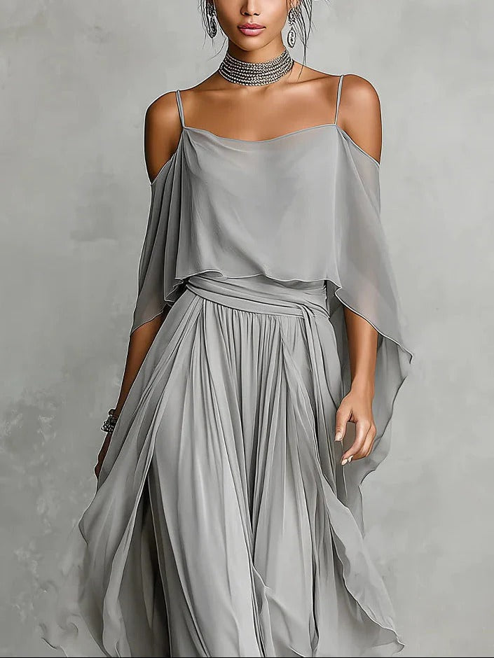 Isabella | Grau Träger-Top & fließende Hose Set